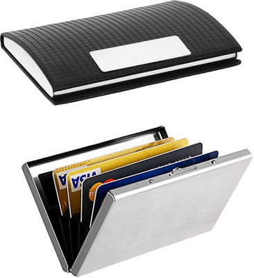 

OKASTA | High Quality | Combo of two | Trendy Executive Silver Plain ATM and Full Black Finish Business Purpose 1108 For ID Card / Credit-Debit Card / Money /Visiting 10 Card Holder(Set of 2, Multicolor)