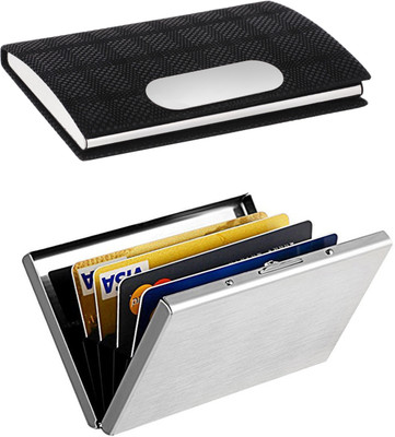 

OKASTA | High Quality | Combo of two | Trendy Executive Silver Plain ATM and Full Black Finish Business Purpose 1112 For ID Card / Credit-Debit Card / Money /Visiting 10 Card Holder(Set of 2, Multicolor)