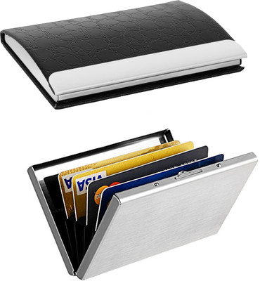 

OKASTA | High Quality | Combo of two | Trendy Executive Silver Plain ATM and Full Black Finish Business Purpose 1109 For ID Card / Credit-Debit Card / Money /Visiting 10 Card Holder(Set of 2, Multicolor)