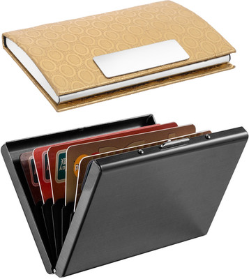 

OKASTA | High Quality | Combo of two | Special Edition Metal Full Black Matt ATM and Golden Finish Business Purpose 1104 For ID Card / Credit-Debit Card / Money /Visiting 15 Card Holder(Set of 2, Multicolor)