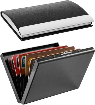 OFIXO 1103 & Matt-Black Steel Credit Card Holder, Wallet Slim Metal Case 6 Card Holder(Set of 2, Multicolor)