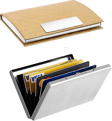 

OKASTA | High Quality | Combo of two | Trendy Executive Silver Plain ATM and Full Black Finish Business Purpose 1104 For ID Card / Credit-Debit Card / Money /Visiting 10 Card Holder(Set of 2, Multicolor)