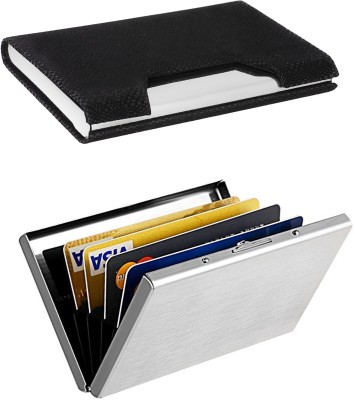 OFIXO Plain_ATM & 1109 Steel Credit Card Holder, Wallet Slim Metal Case 6 Card Holder(Set of 2, Multicolor)