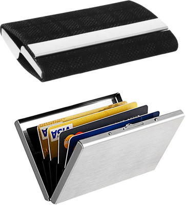 

OKASTA | High Quality | Combo of two | Trendy Executive Silver Plain ATM and Full Black Finish Business Purpose 1106 For ID Card / Credit-Debit Card / Money /Visiting 15 Card Holder(Set of 2, Multicolor)