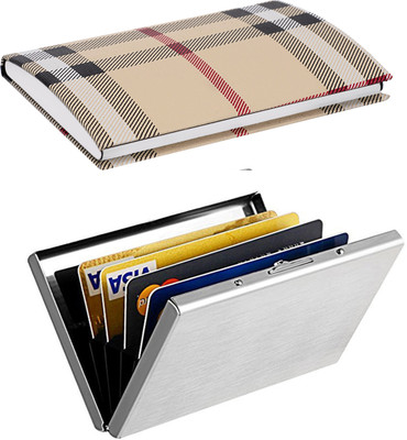 

OKASTA | High Quality | Combo of two | Trendy official Silver Plain ATM and Full Black Finish Business Purpose 1103 For ID Card / Credit-Debit Card / Money /Visiting 10 Card Holder(Set of 2, Multicolor)