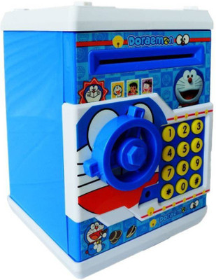 

RS SONS Toys Doaremon Cartoon Printed Money Safe Kids Savings ATM Bank with Electronic Lock (Blue) Coin Bank(Blue)
