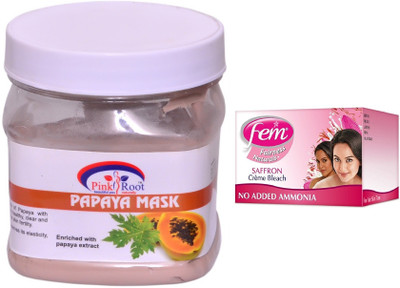 Pink Root Papaya Mask 500ml and FEM Saffron Crème Bleach(Set of 2)