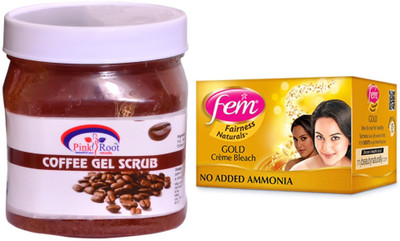 

Pink Root Coffee Gel Scrub 500ml and FEM Gold Crème Bleach(Set of 2)