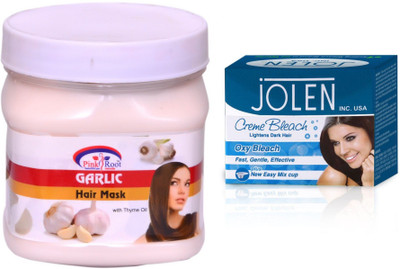 

Pink Root Garlic Hair Mask 500ml and JOLEN Oxy Bleach Crème 35g(Set of 2)