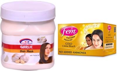 

Pink Root Garlic Hair Mask 500ml and FEM Gold Crème Bleach(Set of 2)
