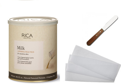 

Rica Milk Liposoluble wax For senstive Skin 800 ml + Waxing Strips + Spatula(Set of 3)