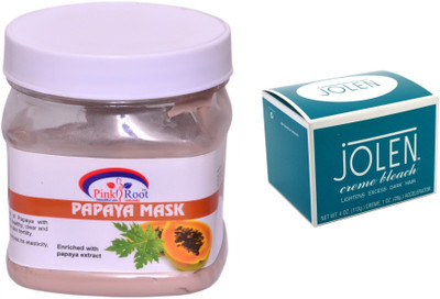 Pink Root Papaya Mask 500ml and JOLEN Crème Bleach 18g(Set of 2)
