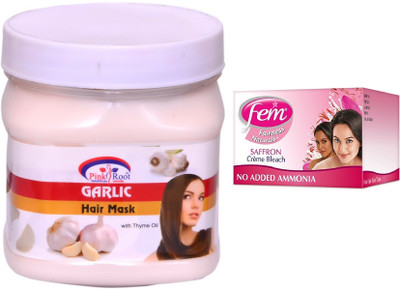

Pink Root Garlic Hair Mask 500ml and FEM Saffron Crème Bleach(Set of 2)