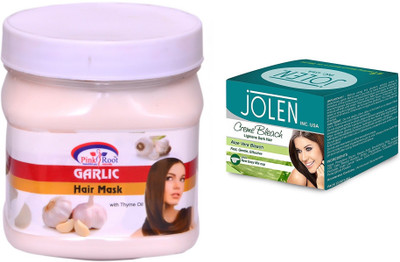 

Pink Root Garlic Hair Mask 500ml and JOLEN Aloe Vera Bleach Crème 18g(Set of 2)
