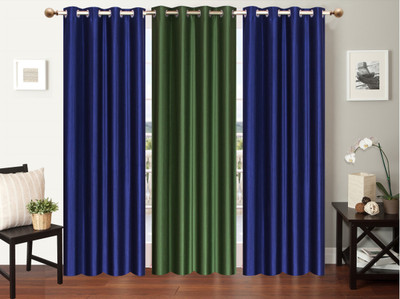 

Furnishing Zone 152 cm (5 ft) Polyester Window Curtain (Pack Of 3)(Plain, Blue, Green)
