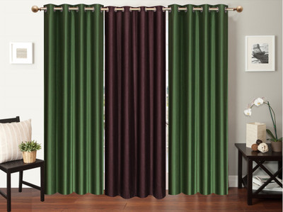 Furnishing Zone 213 cm (7 ft) Polyester Door Curtain (Pack Of 3)(Plain, Green, Brown), Brown;green