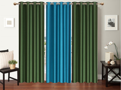 

Furnishing Zone 274 cm (9 ft) Polyester Long Door Curtain (Pack Of 3)(Plain, Green, Blue), Blue;green