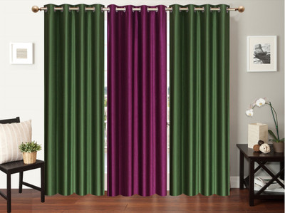 

Furnishing Zone 152 cm (5 ft) Polyester Window Curtain (Pack Of 3)(Plain, Green, Purple)