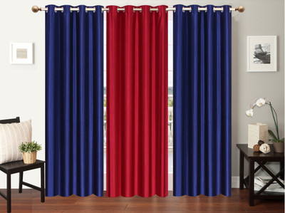 

Furnishing Zone 274 cm (9 ft) Polyester Long Door Curtain (Pack Of 3)(Plain, Blue, Peach)