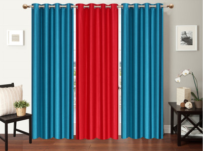 

Furnishing Zone 274 cm (9 ft) Polyester Long Door Curtain (Pack Of 3)(Plain, Blue, Peach)