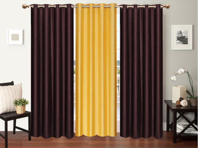

Furnishing Zone 274 cm (9 ft) Polyester Long Door Curtain (Pack Of 3)(Plain, Brown, Yellow)