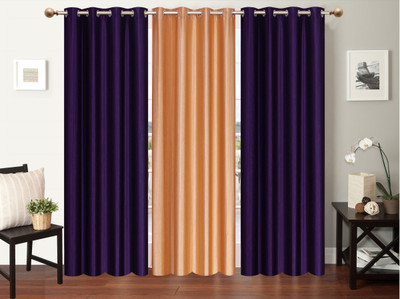 

Furnishing Zone 152 cm (5 ft) Polyester Window Curtain (Pack Of 3)(Plain, Purple, Beige), Beige;purple