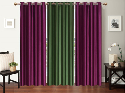 

Furnishing Zone 152 cm (5 ft) Polyester Window Curtain (Pack Of 3)(Plain, Purple, Green), Green;purple