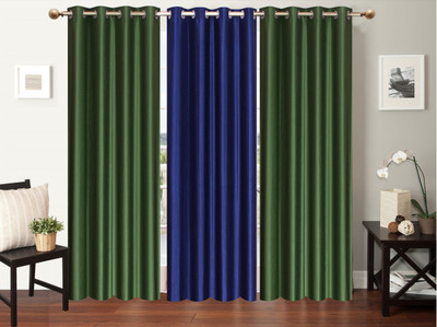 

Furnishing Zone 152 cm (5 ft) Polyester Window Curtain (Pack Of 3)(Plain, Green, Blue), Blue;green