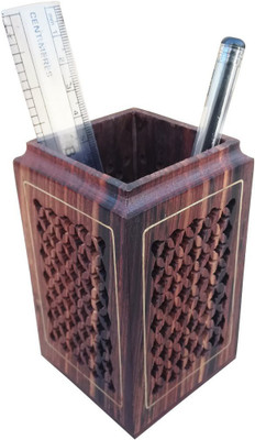 

Desi Karigar 1 Compartments Wooden Pen Stand Holder Jali Work Rose Wood Handicraft Decorative Gift Item(Brown)