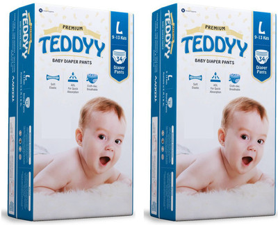 

Teddyy PREMIUM BABY DIAPER PANTS, SIZE LARGE, SET OF 2 PACKS FOR BABY WEIGHT 9-13 Kgs. - L(68 Pieces)