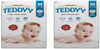 

Teddyy PREMIUM BABY DIAPER PANTS, SIZE MEDIUM, SET OF 2 PACKS FOR BABY WEIGHT 6-11 Kgs - M(80 Pieces)