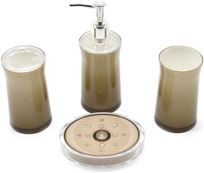 

SHOPNJAZZ Acrylic Bathroom Accessories Set of 4 Pc - Shiny Dual Shade - Coffee Plastic Bathroom Set(Pack of 4)