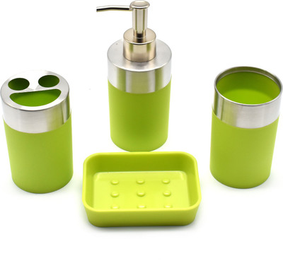 

SHOPNJAZZ Acrylic Bathroom Accessories Set of 4 Pc - Lime Green Plastic Bathroom Set(Pack of 4)
