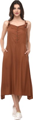 PURYS Women Pinafore Brown Dress