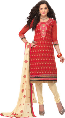 

The Four Hundred Jacquard Self Design Semi-stitched Salwar Suit Dupatta Material, Red