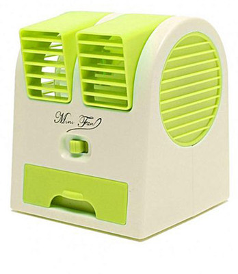 M-MAX Mini Fan & Portable Dual Bladeless Small Air Conditioner Water Air Cooler Powered By Usb & Battery Use Of Car/Home/Office Table Fan (Green) 5 Blade Table Fan(green) available at flipkart for Rs.319