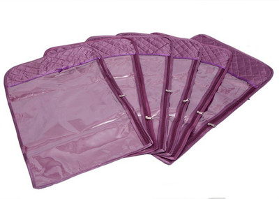 

Addyz Satin Pack of 6 Pieces Premium Designer Front Transparent And Back Net Hanging Saree Cover Purple Garment Cover(Purple)
