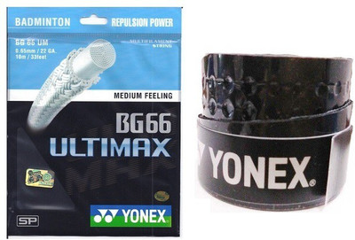 

Yonex Combo of two -one 'BG 66 Ultimax' Badminton String and one 'E-tech 901' Badminton Grip- Badminton Kit