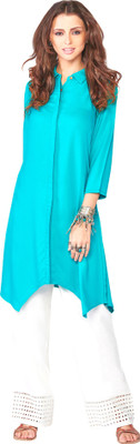 Khankan Women Solid A-line Kurta(Light Blue)