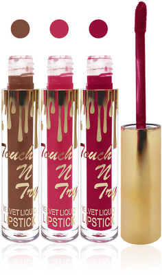 

Seven 7 seas cosmetics makeup Touch n try velvet matte liquid lipstick enriched with vitamin E fashion color combo set of 3(brown,pink,d pink)