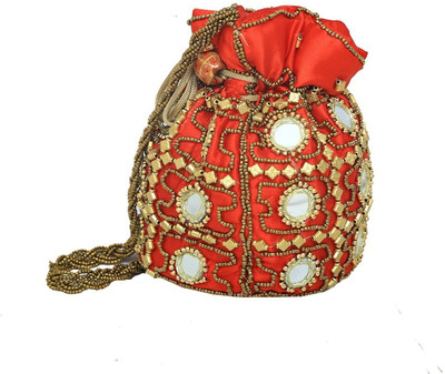 

MP Crafts Handmade Women Handbag Ethnic Mirror Work Rajasthani Potli Bag / Clutch / Bridal Clutch ( Set of 1 ) Potli(Red)