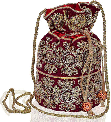 

MP Crafts Handmade Embroided Satin Silk Potli Purse For Ethnic Traditional Indian Ladies Potli(Purple)