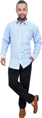 Mods Men Striped Casual Light Blue Shirt