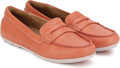 

Clarks Un Terra Coral Leather Boat Shoes For Women(Orange