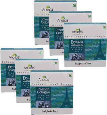 

Anuspa Herbal French Cologne Soaps For Cool Men 125 gm each. set of 6(750 g, Pack of 6)