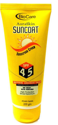 

AuraSkin Biocare Suncoat Sunscreen Cream water resistance sun protection cream SPF45 - 200gm - SPF 45 PA++++(200 g)