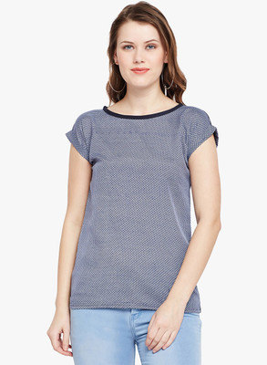 FineCreations Casual Cap Sleeve Printed Women Light Blue Top