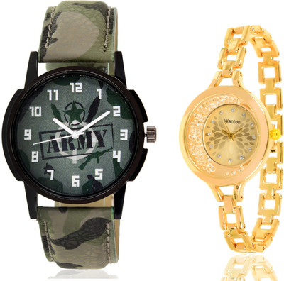 

Wanton SP-Army K-16 gold moving diamond beads in dial watch with green army pattern military sport watch for couple men and women Watch - For Boys & Girls