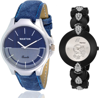 

Wanton SP-5 K-6 Black fancy diamond studded silver dial watch with Blue multi-color dial attractive watch for couple men and women Watch - For Boys & Girls