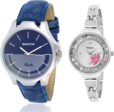 

Wanton SP-5 K-7 slim belt stylish moving diamnd in dial watch with Blue multi-color dial attractive watch for couple men and women Watch - For Boys & Girls